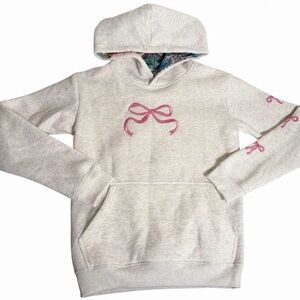 Simply Southern Light Gray Hoodie with Pink Bow Details